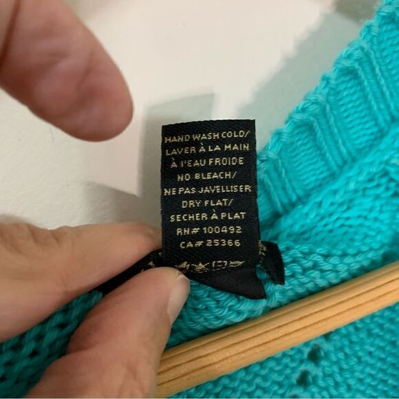 Pure Handknit Teal Blue 3/4 Sleeve Cardigan Sweater Women's M L - Picture 3 of 4